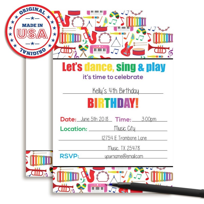 Amanda Creation Dance and Play Musical Themed Birthday Party Invitations, 20 5x7 Fill In Cards with Twenty White Envelopes by AmandaCreation - Image 3